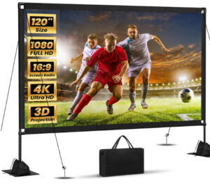 120inch Outdoor Projector Screen with Stand: 16:9 4K HD Portable Projector